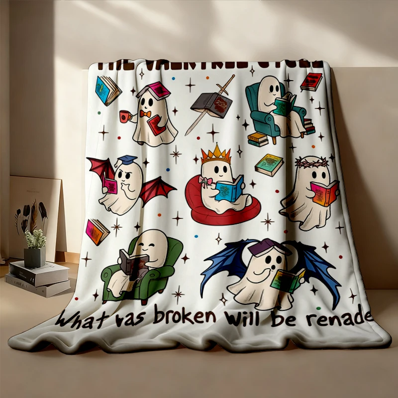 Acotar Ghost Reader Flannel Blanket, Spooky Bookish Halloween Crewneck, Fantasy Bookworm Gift, Valkyrie Reading Merch