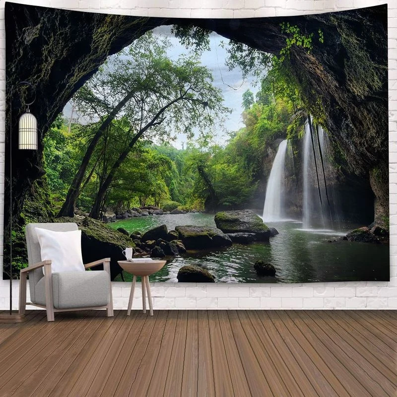 VIKAMA Große Wandteppiche, Natur, Wasserfall, Waldlandschaft, Wandteppich, Raumdekoration, Artikel für Wohnzimmer, Schlafzimmer, Wohnheim, Büro