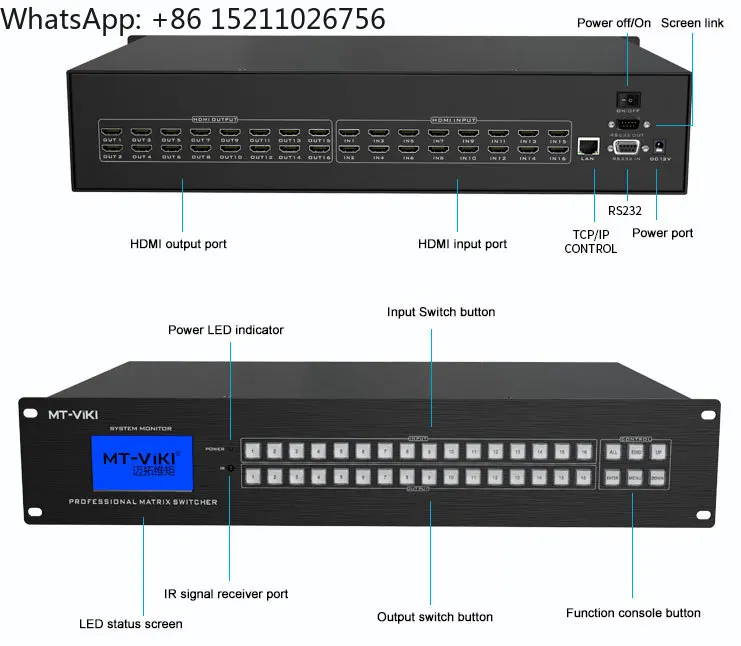 4K 30Hz Video HDMI Matrix Switcher 16x16 16 in 16 Out, MT-VIKI Available for 4x4 8x8 8x16 16x16 32x32 36x36 72x72