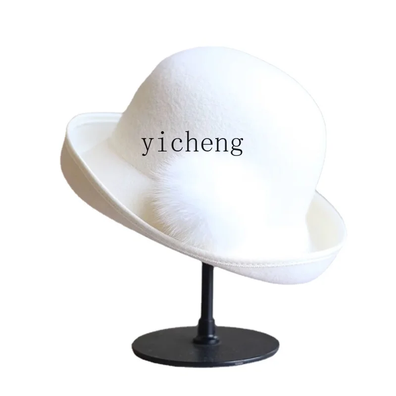 YY French Retro Hepburn Style Bucket Hat Elegant Socialite White Top Hat