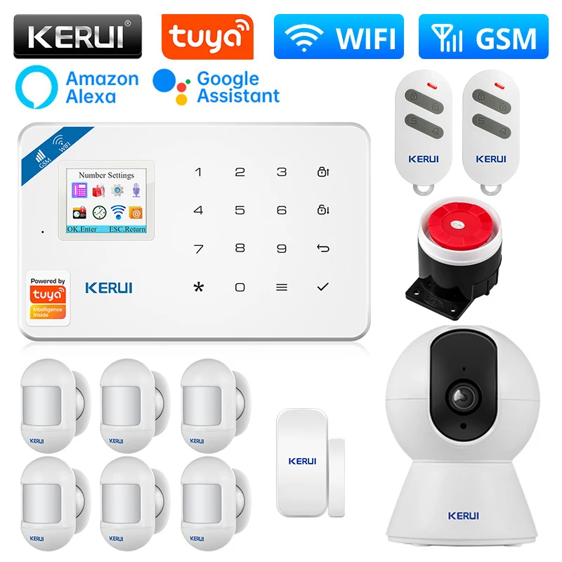 KERUI W181 Home Alarm System WIFI GSM Alarm Support Alexa Tuya Smart House Motion Sensor Door/Window Detector Siren IP Camera