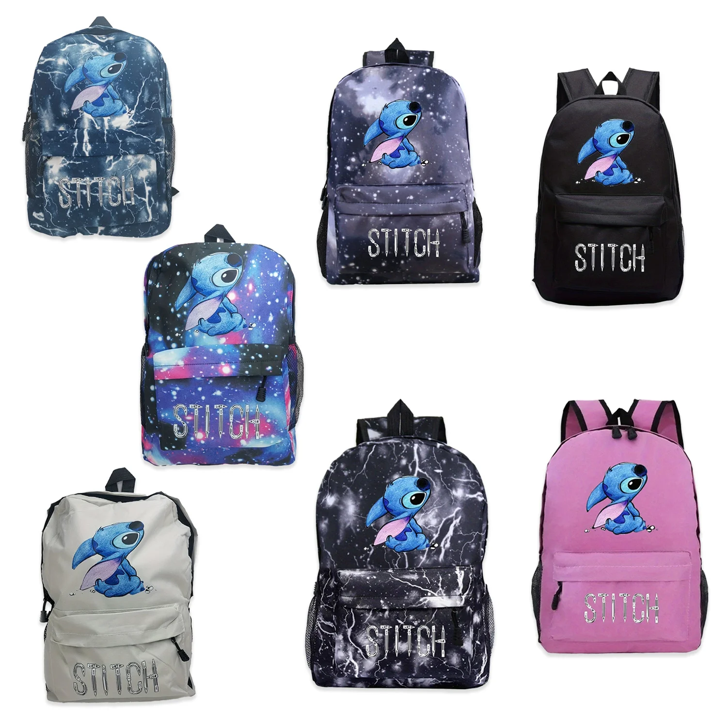 Mochila con estampado en caliente de Disney Stitch, mochila personalizada para estudiantes, bolsa de viaje al aire libre, patrón aleatorio