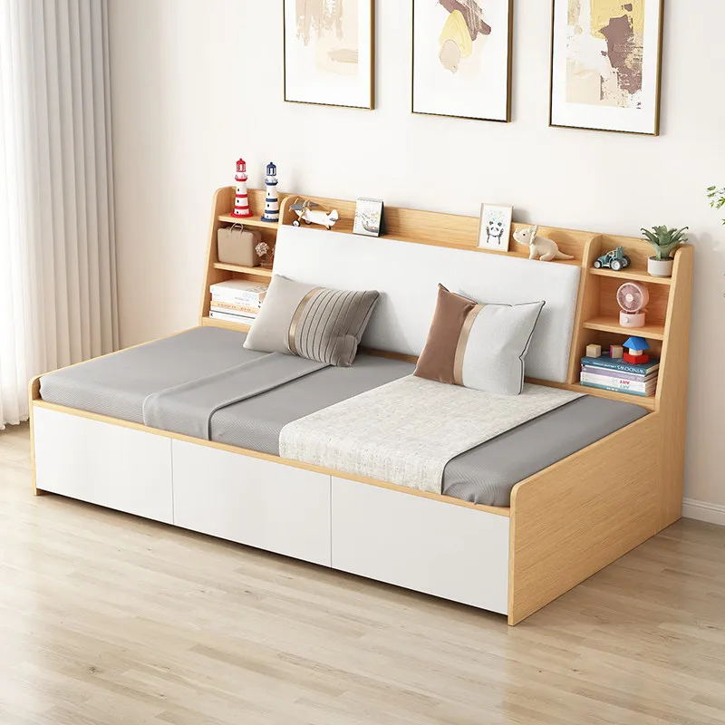 Living room tatami bed side bookshelf  1.2 meters single  small apartment storage high box children's bed