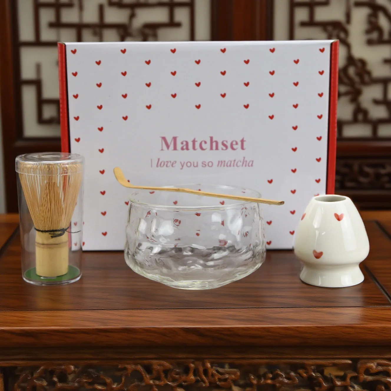 

4PCS/Set Japanese-style Matcha Glass Bowl , Spoon, Tea Whisk, Perfect Gift For Ceremony, Traditional Decoration