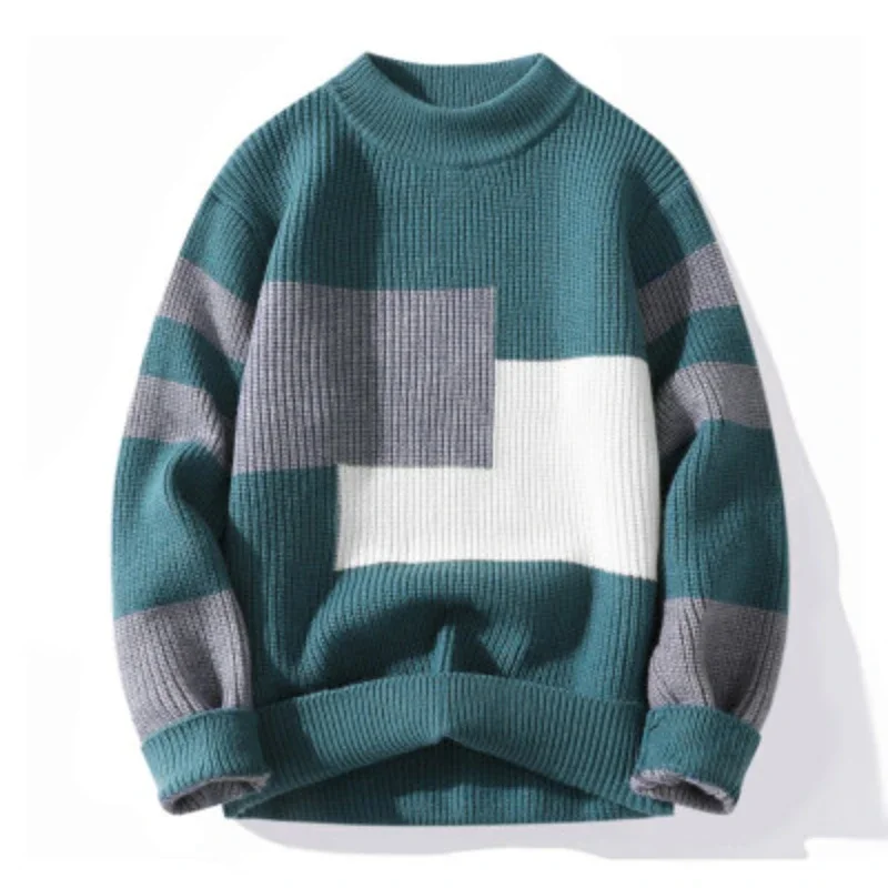 Fake Two Sweaters Men Autumn-winter New Thick Warm Contrast Color Sweater Men Shirt Collar Sweater Men  Pullover  New Products