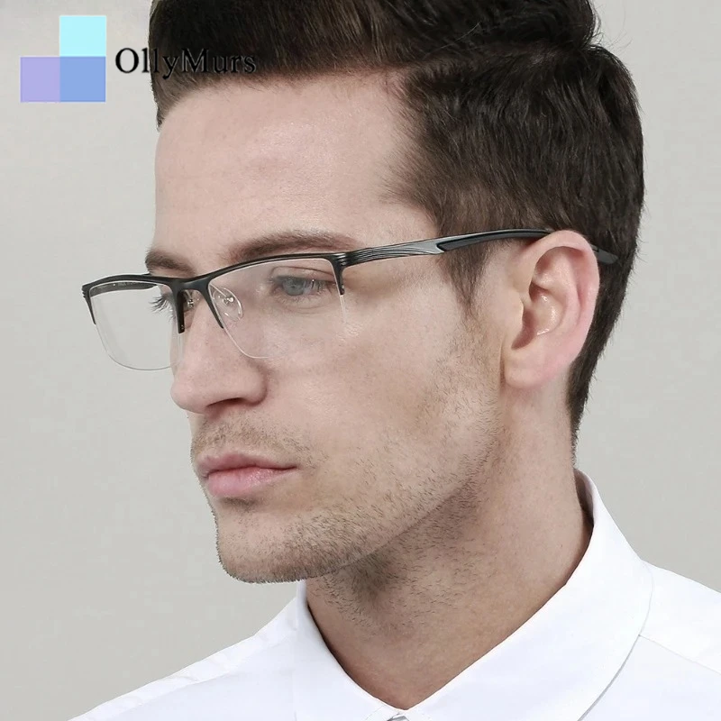 

OLLYMURS Business Simple Men's Half Frame Sports Cycling Glasses Aluminum Big Face Optical Prescription Eyeglasses Frame 8725