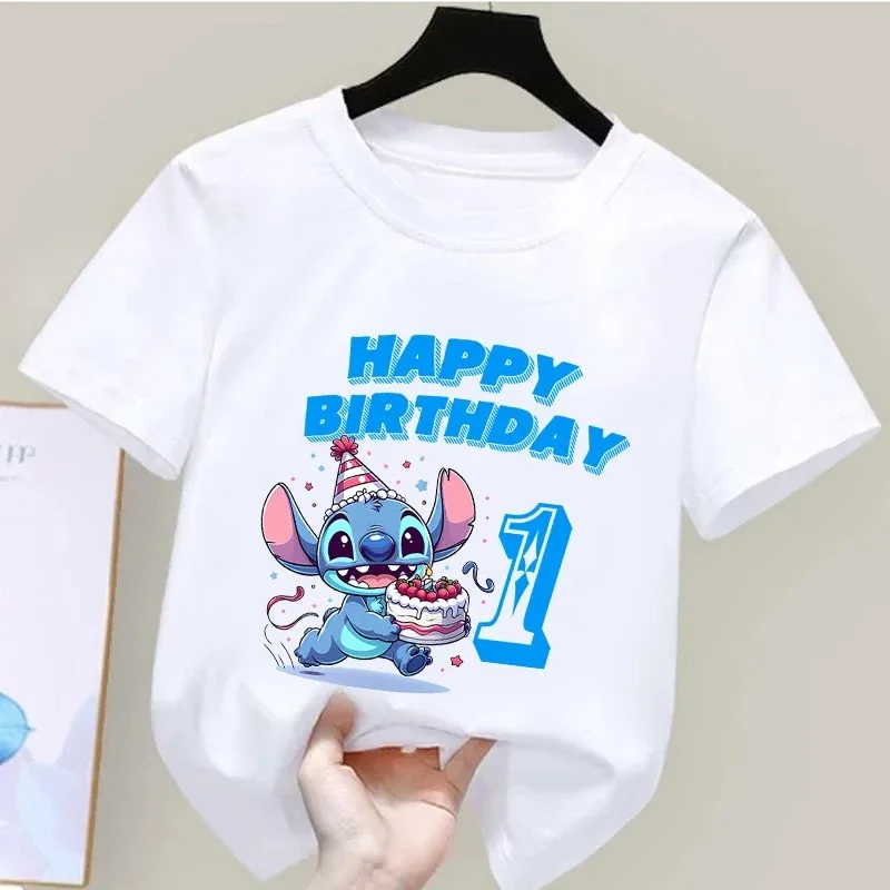 Stitch Disney Clothes Children Birthday T Shirt Print Kawaii Cartoon Boy Girl Short-Sleeve Tops Baby Tee Clothing Birthday Gift