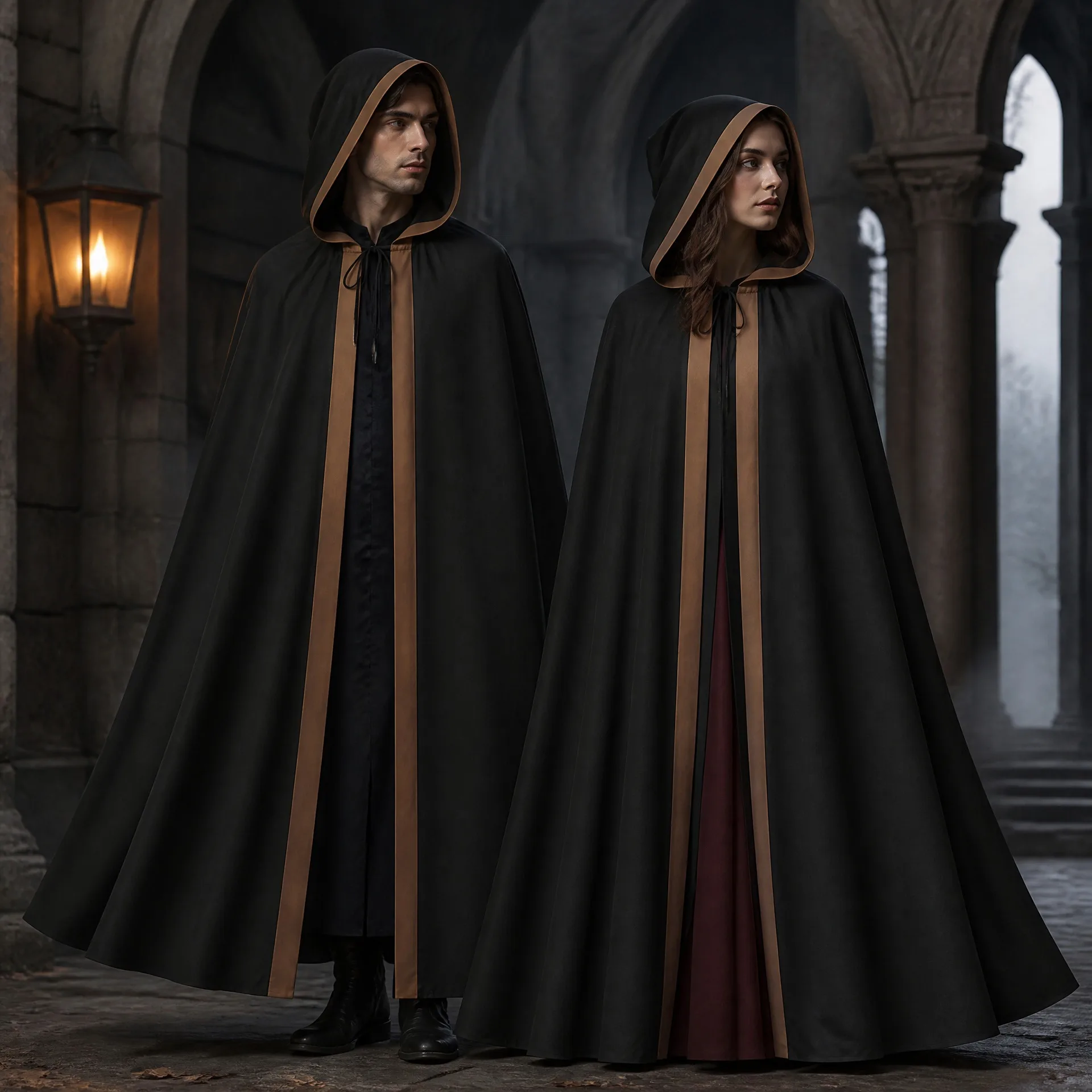Mittelalterlicher Erwachsenen-Krieger-Umhang mit Kapuze, Unisex, Kontraststreifen, Zauberer-Robe, Halloween-Party, Festival, Cosplay-Kostüm 2026 – Detail 12