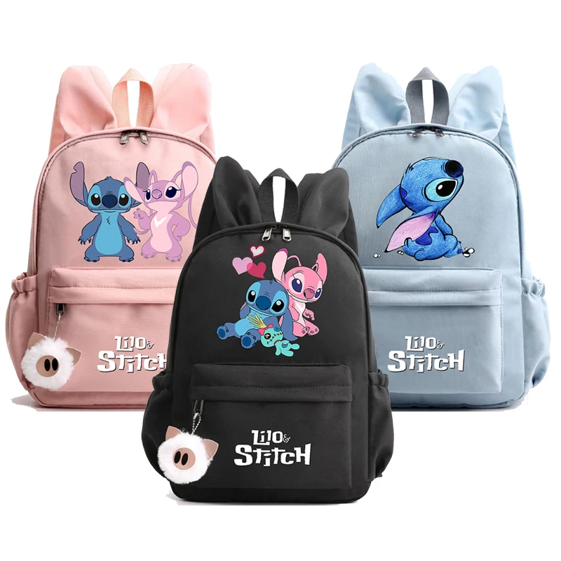 Disney Lilo Stitch Backpack Teenager Girl Canvas Backpack Schoolbag Large Capacity Schoolbag Bookbag Rucksack Travel Bag Mochila