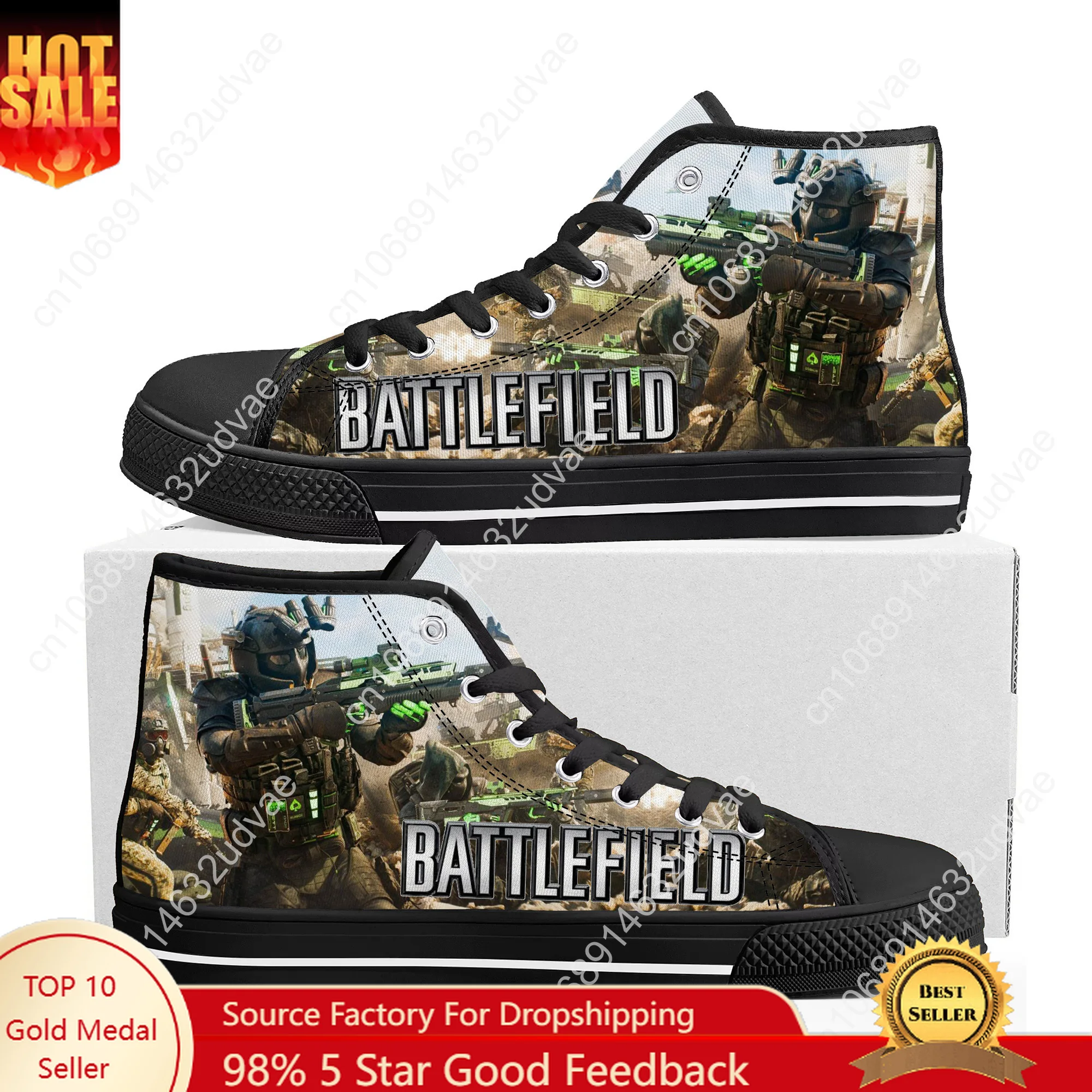 

Battlefield High Top Shoes Men Women Teenager Sneakers Canvas High Quality Sneaker Casual Custom Made Couple Shoe Black Sole
