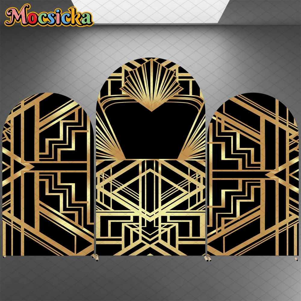 Mocsicka Baby Shower Arch Backdrop Cover Black Gold Geometric Pattern Decor Adult Wedding Birthday Party Photo Arched Background