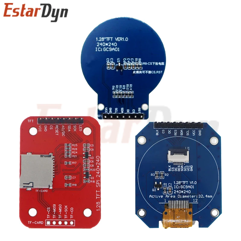 Imagem -02 - Módulo de Display Lcd Tft Redondo Rgb Ips hd Resolução 240x240 Driver Gc9a01 Fios Interface Spi Placa Adaptadora 128