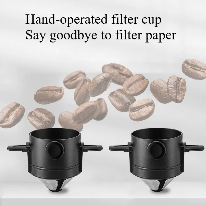 

Double-layer stainless steel coffee filter with hanging ears; foldable sieve funnel without filter paper
