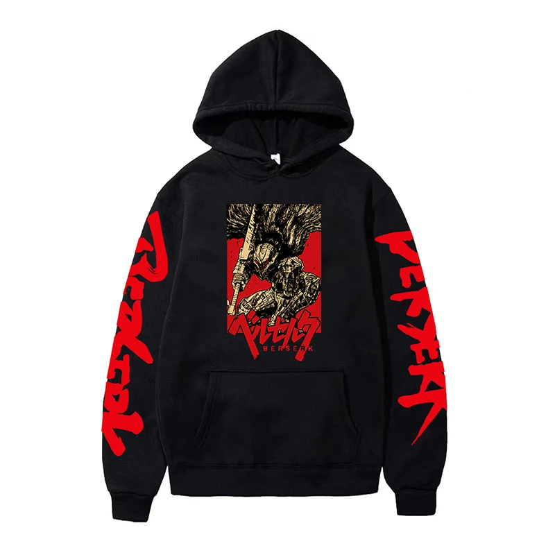 Anime Berserk Hoodies for Men Japanese Harajuku Fashion New Hoodie Sweatshirts Unisex Black Long Sleeve Funny Graphic Pullovers