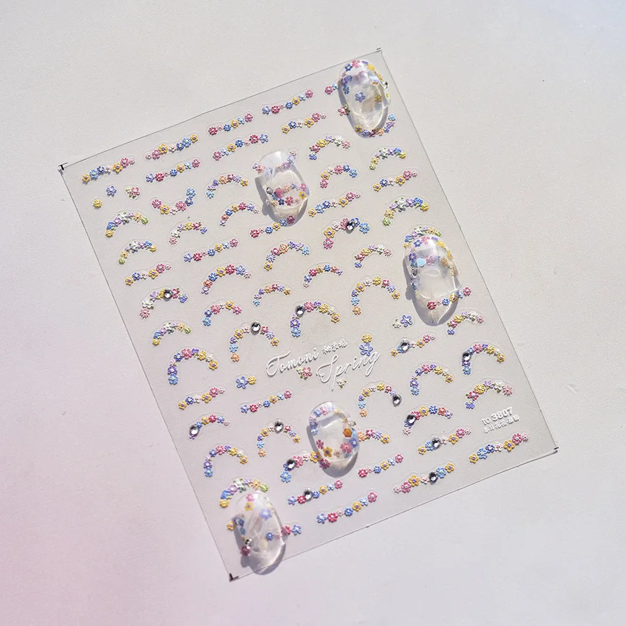 Adesivi per unghie con stringa di fiori colorati 5D decalcomanie per fiori primaverili in rilievo di alta qualità adesivo artistico creativo per decorazioni per unghie