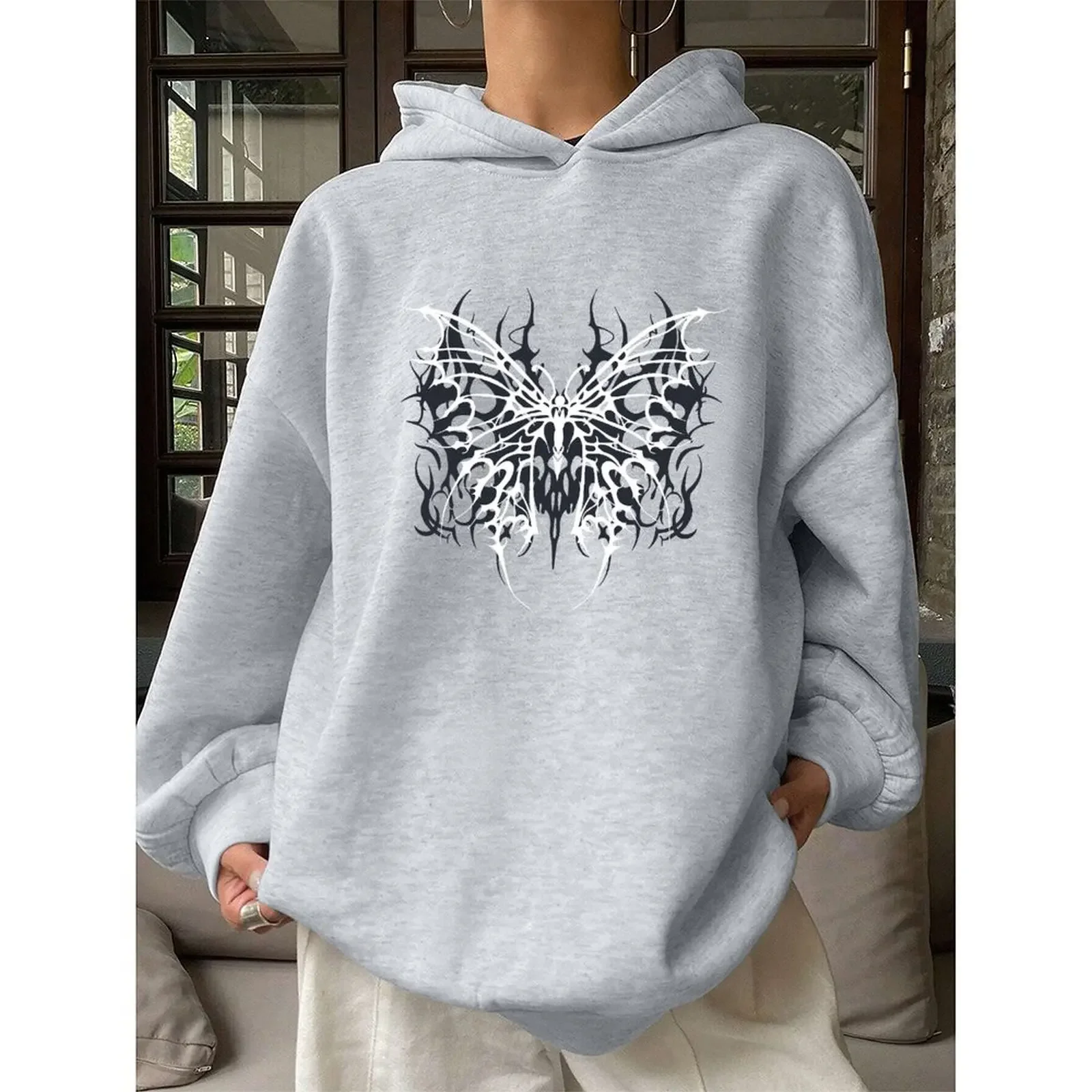 

Women's Sweater Hoodies Sweatshirts Velvet Winter Casual Spray-painted Print Colorful Long Sleeve Pullovers Autumn Woman Clothes