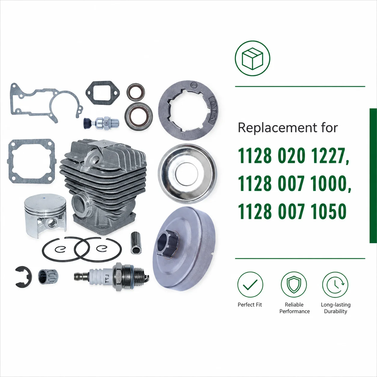 Cylinder Piston Kit with Spark Plug Clutch Drum 3/8 7T Rim Seal Gasket for Stihl 044 MS440 Chainsaw 1128 007 1000 1128 007 1050