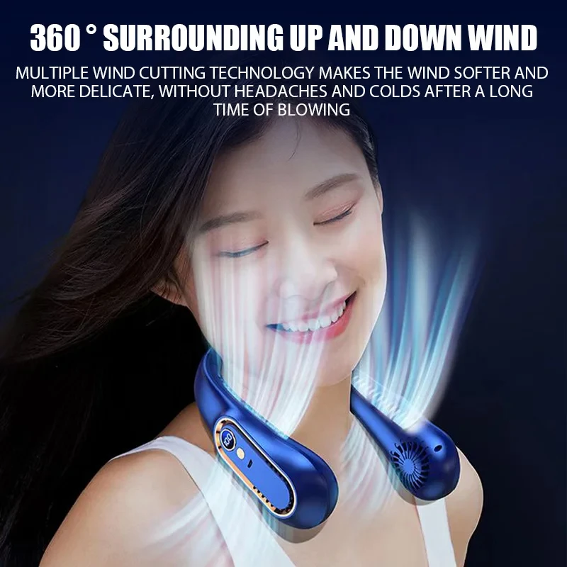 Hanging Neck Fan Digital Display Power ventilador Bladeless Neckband Fan Portable Mini Air Cooler USB Rechargeable Battery Fan