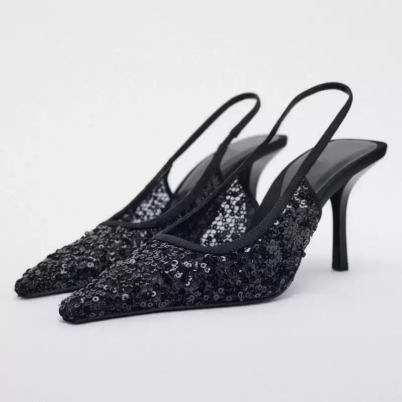 

Luxury Sequin Slingback Pumps Women Sexy Pointed Toe Stiletto High Heels Glitter Wedding Evening Prom Party Shoes Dress Sandals