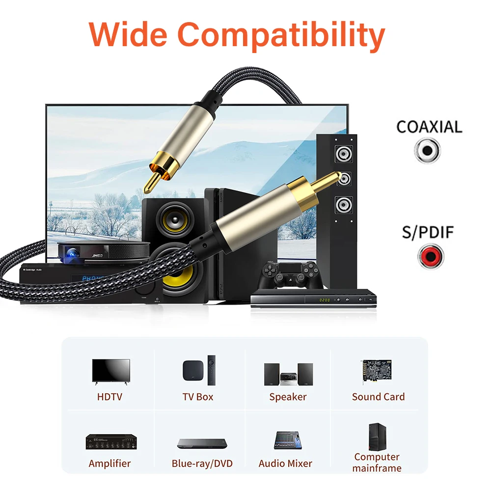 Coaxial Digital Audio RAC Cable SPDIF RCA to RCA Cable Audio Video Male for DVD Projector TV Speaker Amplifier 0.5m 1.5m 3m 5m