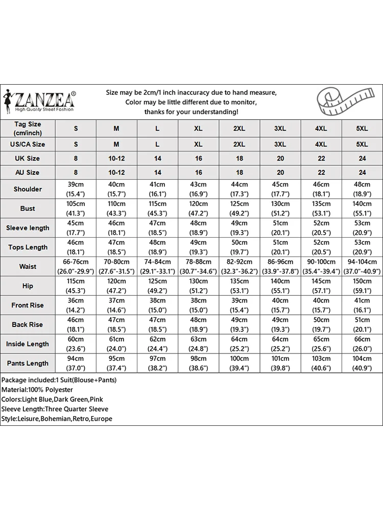 ZANZEA Tute da donna primaverili Set di pantaloni larghi casual solidi ed eleganti Pantaloni a gamba larga Abbigliamento quotidiano Manica a 3/4 Crop Top 2 pezzi Abiti