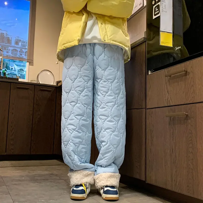 Winter Casual Pants Lamb Wool Warm Thick Trousers Sweatpants Fleece Lined Loose Casual Elastic Waist High-Quality Cotton Pants