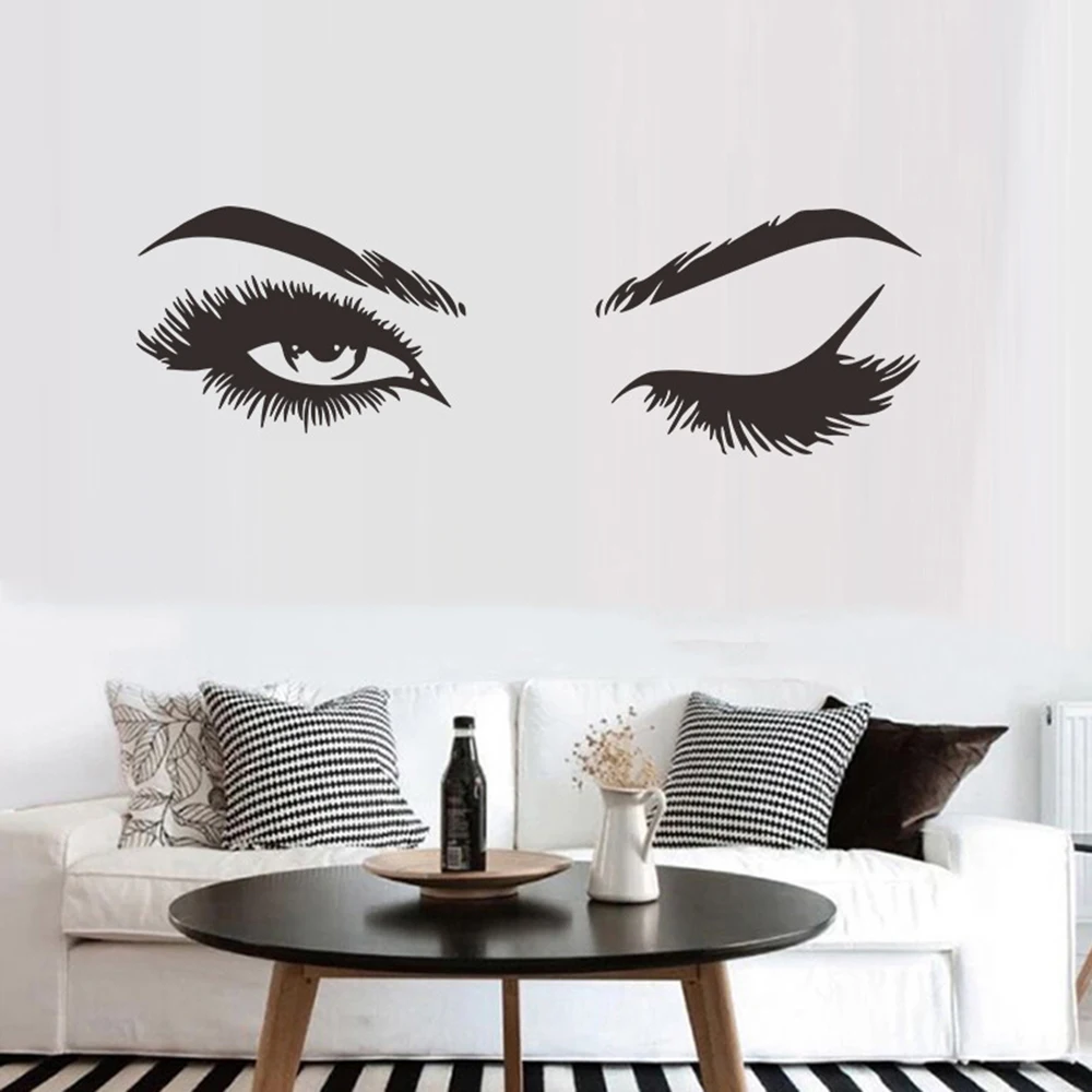 Woman Eye Wall Sticker, Lash Girl Eyelash Decor Beauty Salon Decal, Double side visual pattern, Eco friendly and non toxic