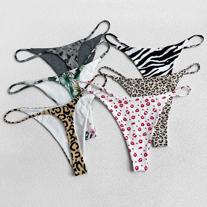 Bawełniane lampart G String kwiatowe majtki damskie seksowne figi stringi niskiej talii bielizna z tyłem bezszwowa bielizna damska rozmiar S-XXL