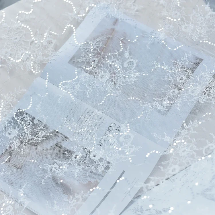 

High Quality French Lace Fabric Sequined Wedding Dress Base DIY Children's Wear Hollow Sewing Background Decoration Accessories