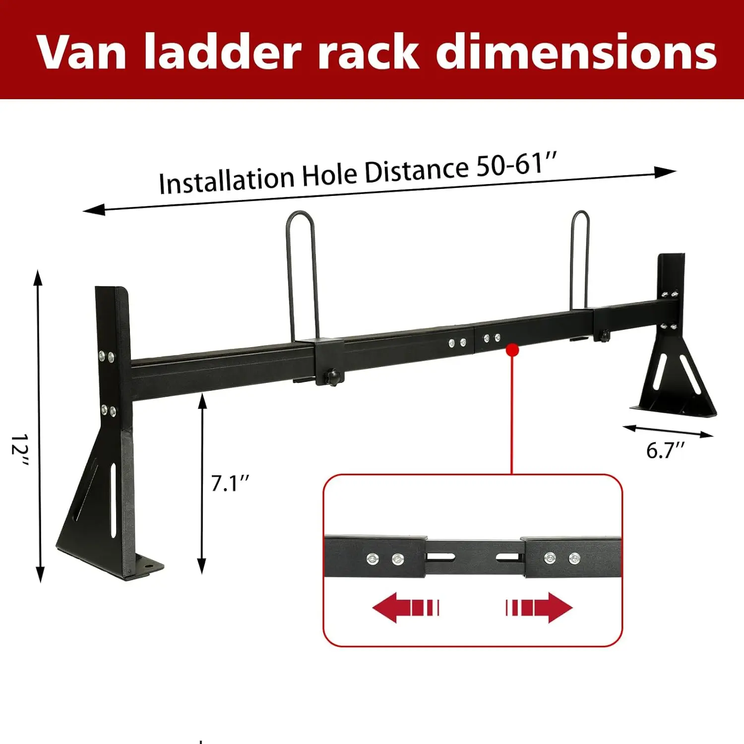 For Ford Transit 150/250/350 and Enclosed Trailer, Adjustable Van Ladder Rack with Cargo Stoppers, Metal, Drilling Required