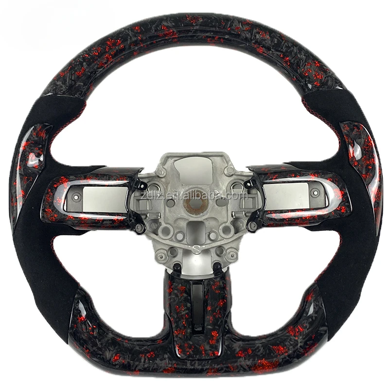 

For Ford Mustang Steering Wheel for 2015-2021 red powder Forged carbon fiber steering wheel