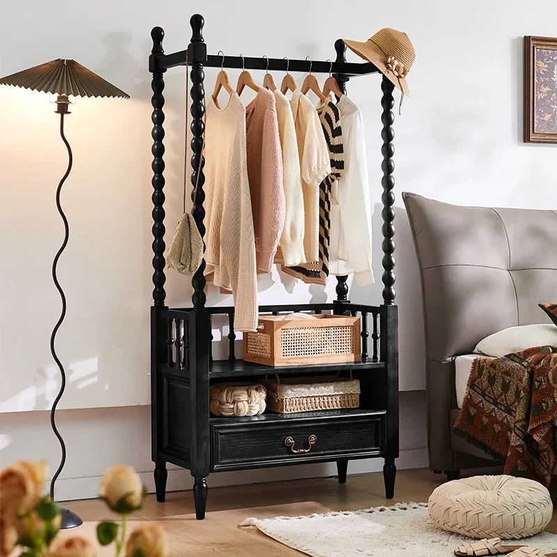 French retro solid wood coat rack, integrated multi-functional storage rack