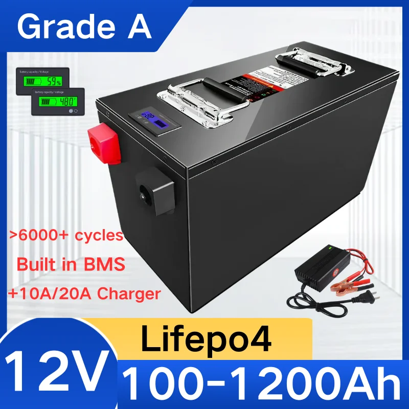 Lifepo4 Battery 12V Various Ah Sizes Rechargeable for Off-Grid Inverter Solar System - Aste