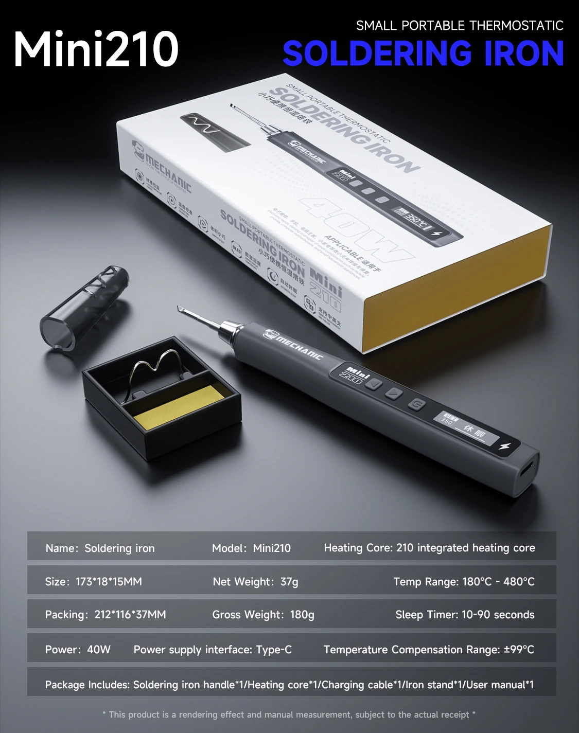 ميكانيكي Mini210 40 واط الذكية سبيكة لحام درجة حرارة ثابتة لحام القلم كهربائي المحمولة عالية الطاقة إصلاح أداة لحام