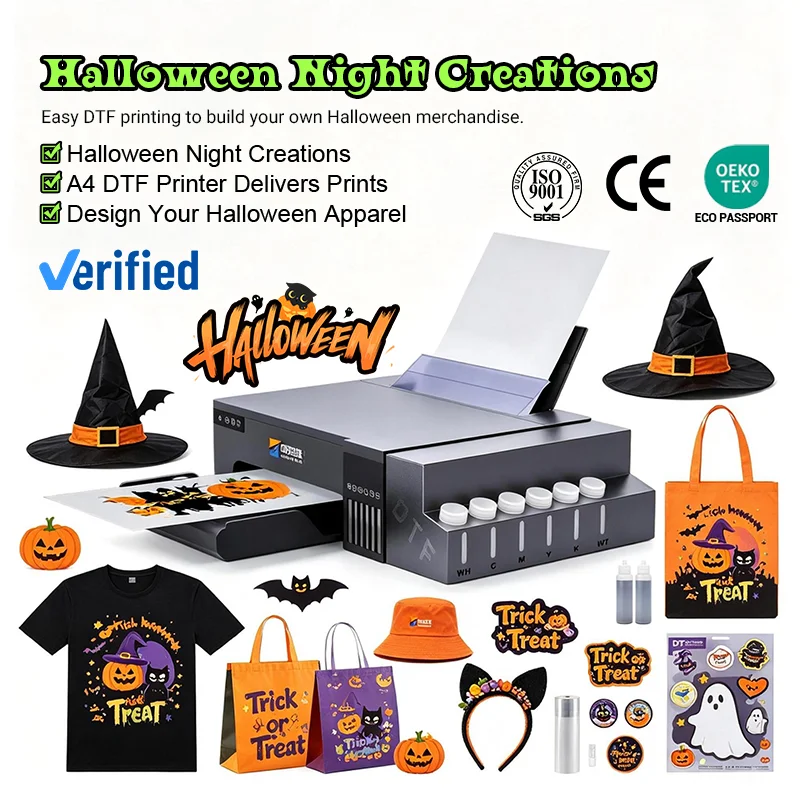 A4 DTF Printer for Spooky Halloween Costume Printing  Pattern Heat Transfer Machine for Tshirt Garment Business