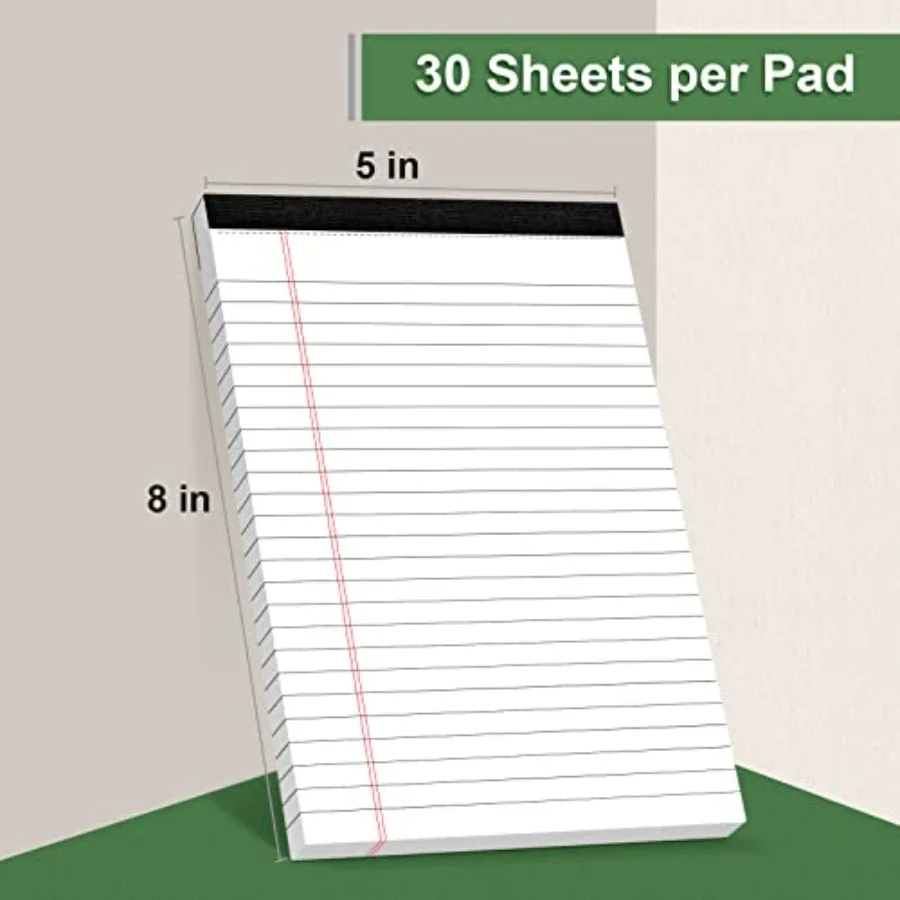 Note Pads, Small Notepad, College Ruled Legal Pads, White Led Writg Pads for Work or School, 30 Sheets/Pad, Perforated Recycled
