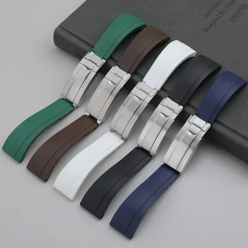 ل رولكس 20 مللي متر نهاية معدنية وصلة نهاية منحنية مع حزام ساعة مطاطي ناعم 40 مللي متر الغواصة GMT حزام أساور مشبك قابل للتعديل