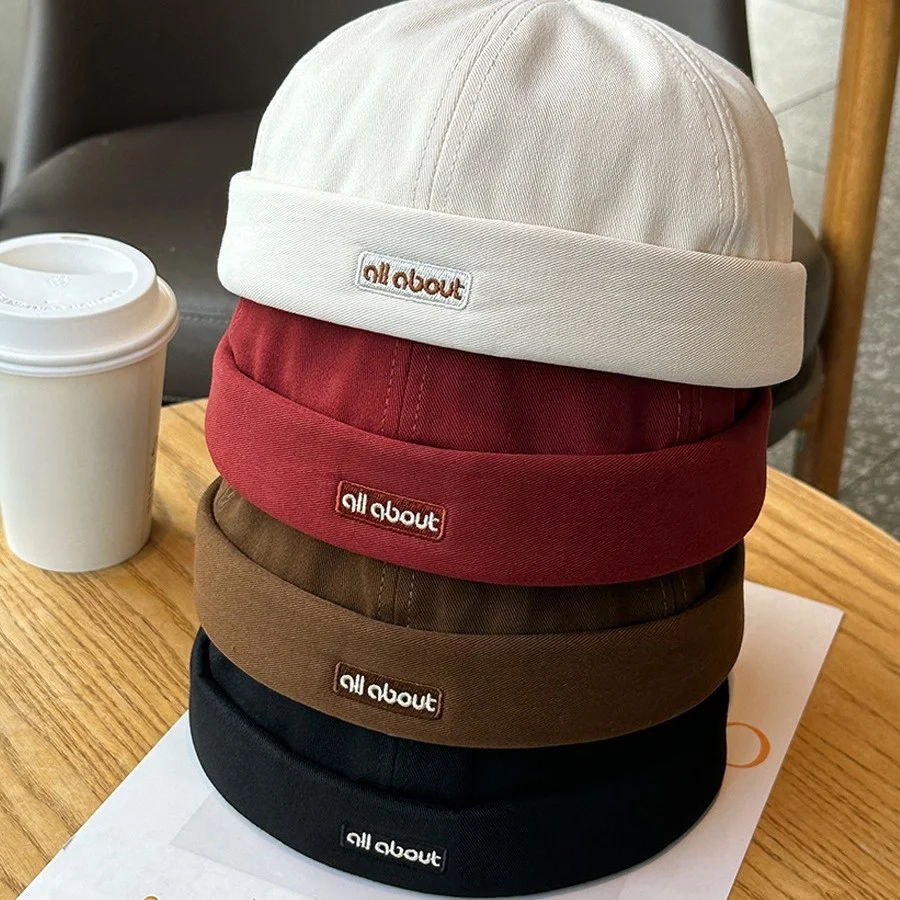 Letter Embroidery Docker Cap Without Visor Brimless Caps Solid Colors Retro Beanie Hat Adjustable Hip Hop Fashion Street