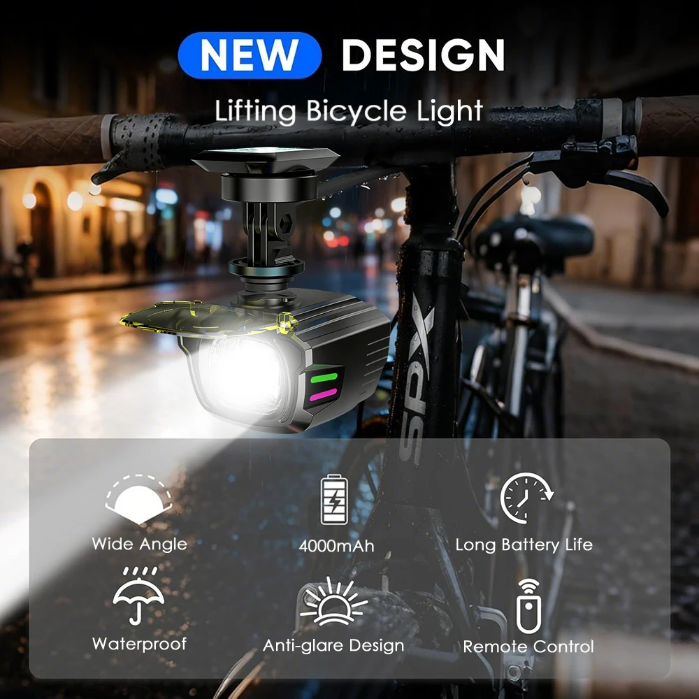 

USB-C Bike Light 4000mAh Dual Beam Cut-Off Line Wireless Remote Waterproof Road Mountain Cycling Headlight Fog Rain Snow Lamp
