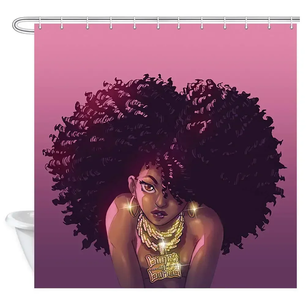 American African Lady with Afro Hair Dreadlocks Hairstyle Art Print Shower Curtain Bathroom Set