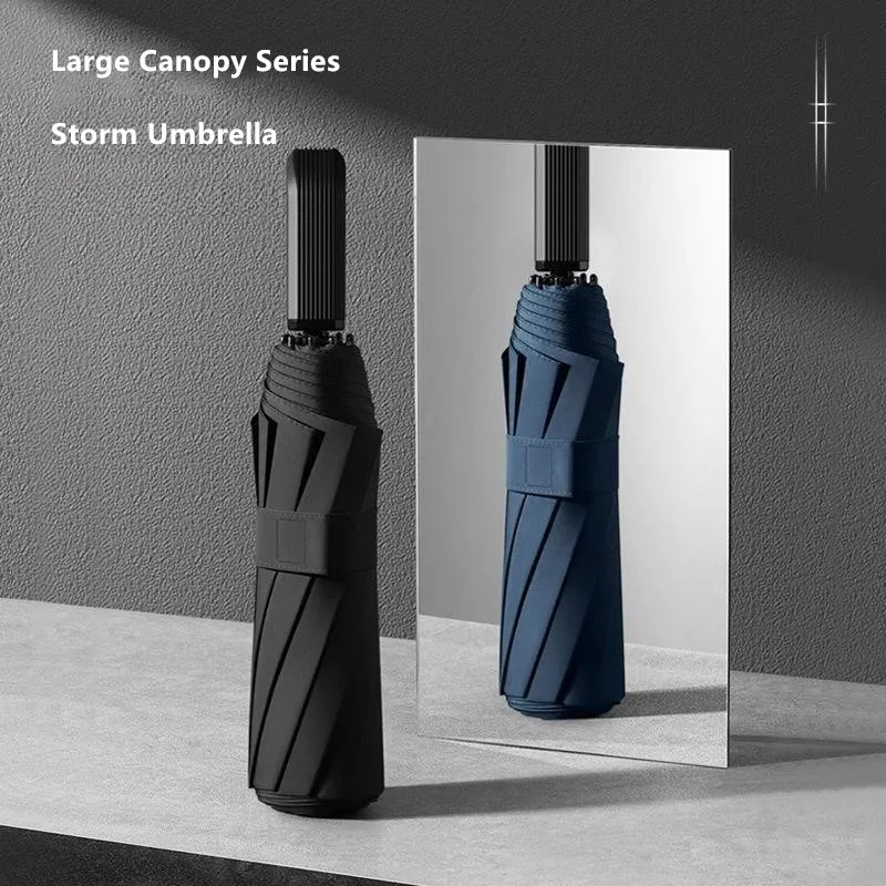 

10-ribbed Extra-large Folding Umbrella for Both Sunny and Rainy Days Men's Business Use Three-fold Portable Car-mounted Umbrella