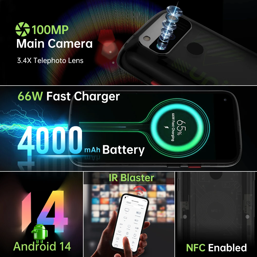 Unihertz Jelly Max、5G ミニスマートフォン Android 14、12GB 256GB、寸法 7300、5 インチ画面、IR ブラスター、4000mAh、00MP カメラ、NFC