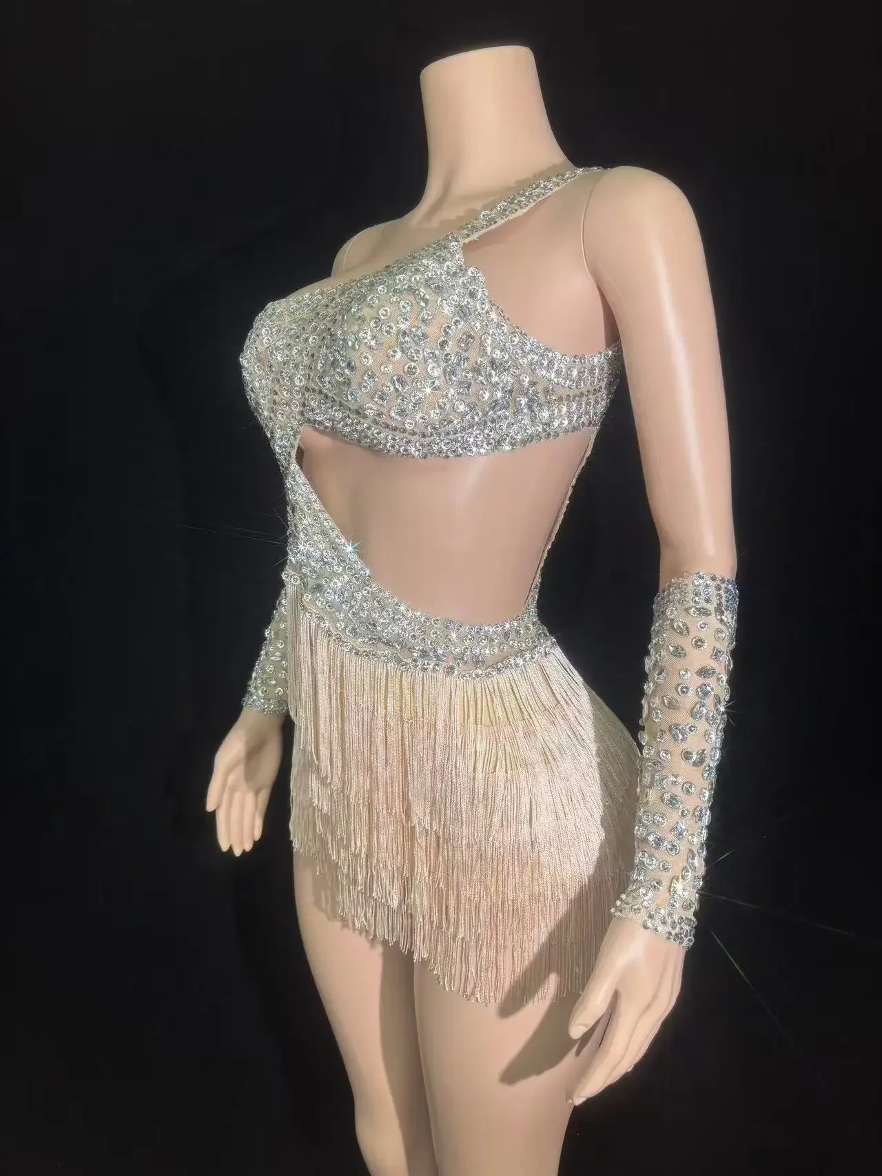 Sparkly Luxus Strass Quasten Ärmellose Overall Frauen Club Prom Party Outfit Sänger Tänzer Leistung Kostüm Bühne Tragen