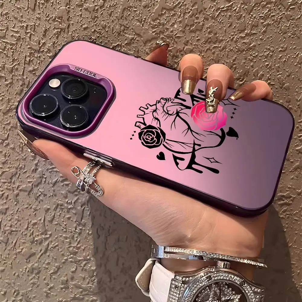 Ins الأزياء القلب حالة الهاتف آيفون 16 15 14 13 12 11 زائد برو ماكس متعدد الألوان أورورا الليزر للصدمات فوندا غطاء