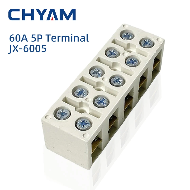 Terminal Blocks 60A/5P Screw Fixed Type JX-6005 Resin Insulation Base Connection Terminals Connector Plate