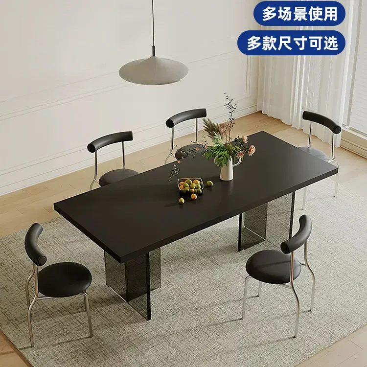Tavolo da pranzo in ardesia acrilica, puro nero italiano minimalista Internet celebrità piccolo appartamento domestico in ardesia sospesa,