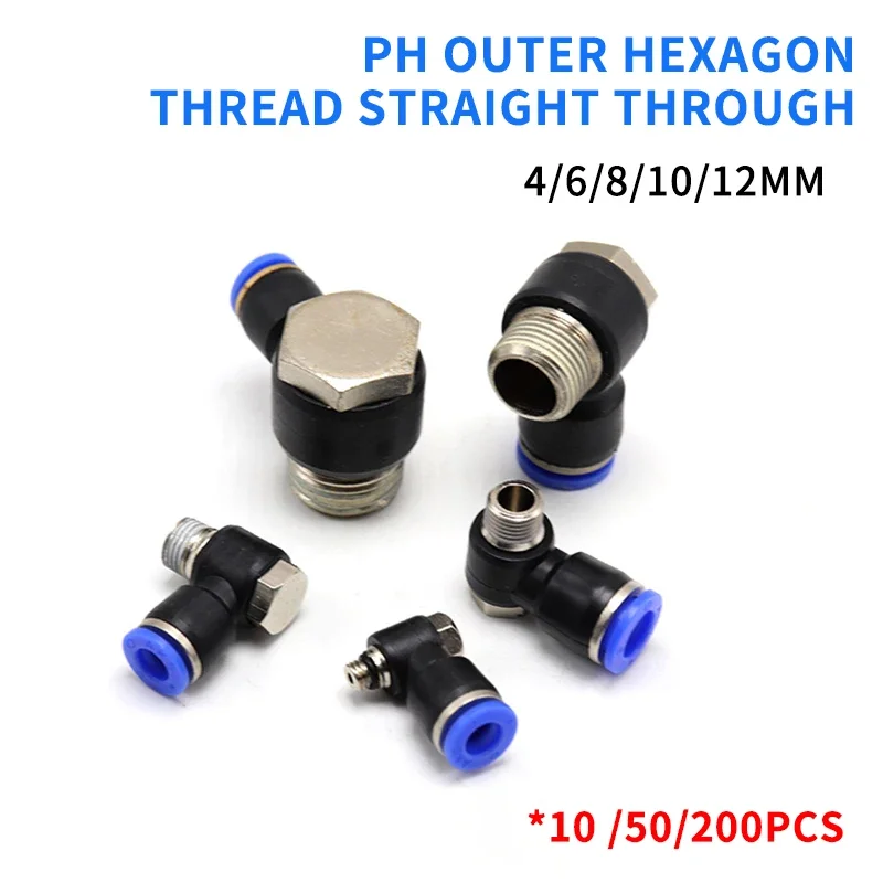 Hexagonal Air Pneumatic Pipe Connector 4mm-12mm OD Hose Tube 1/8