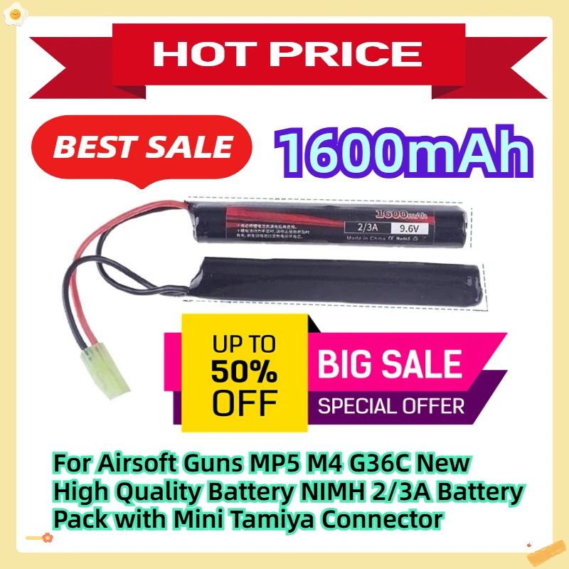 

For Airsoft Guns MP5 M4 G36C New High Quality Battery NIMH 2/3A 9.6V 1600mAh Battery Pack with Mini Tamiya Connector