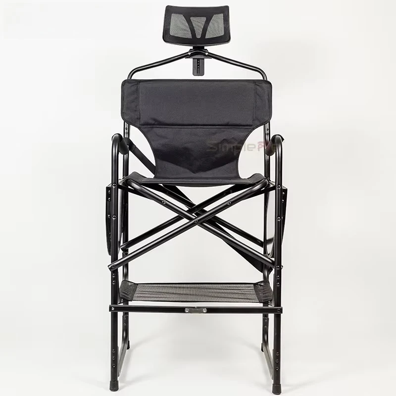gf-Modern 29-inch Black Foldable Metal Barber Chair Portable Outdoor and Workshop Salon