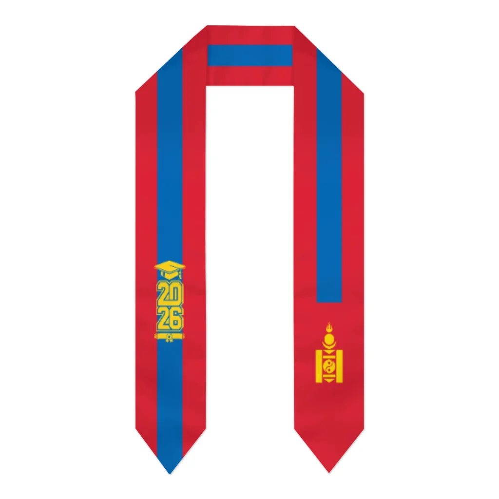 Class of 2026 Mongolia Flag Scarf Graduation Sash Stole International Study Abroad Adult Unisex Party Accessory Top Print